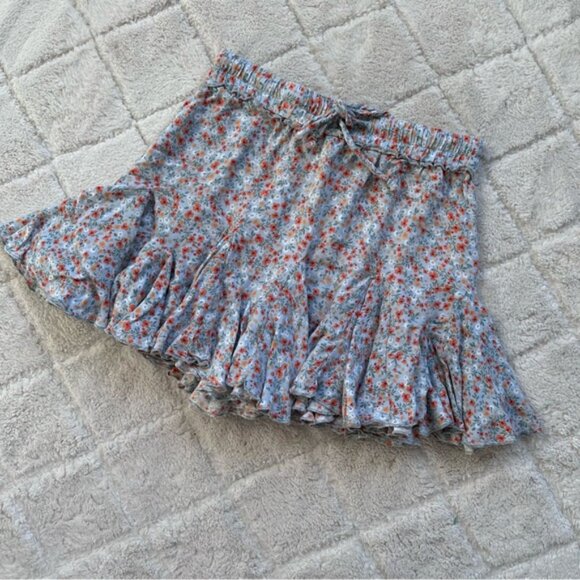 Vici | Blue and Orange Floral Ruffle Mini Skirt | Size Small - Picture 2 of 10